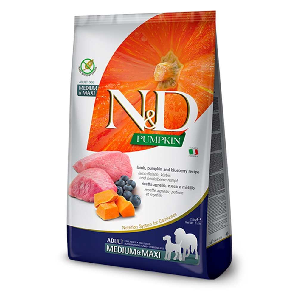 N&D Balkabaklı M/Maxi Adult Köpek Maması 2,5 Kg (Kuzu&Yaban Mersini)