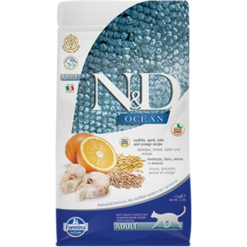 N&D Ocean D.tahıllı Adult Kedi Maması 1.5 Kg (Morina Balığı&Portakal)