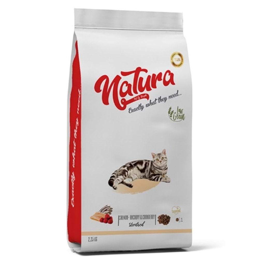 Natura Somonlu Hamsili ve Yaban Mersinli Düşük Tahıllı Kısırlaştırılmış Kedi Maması 2,25kg