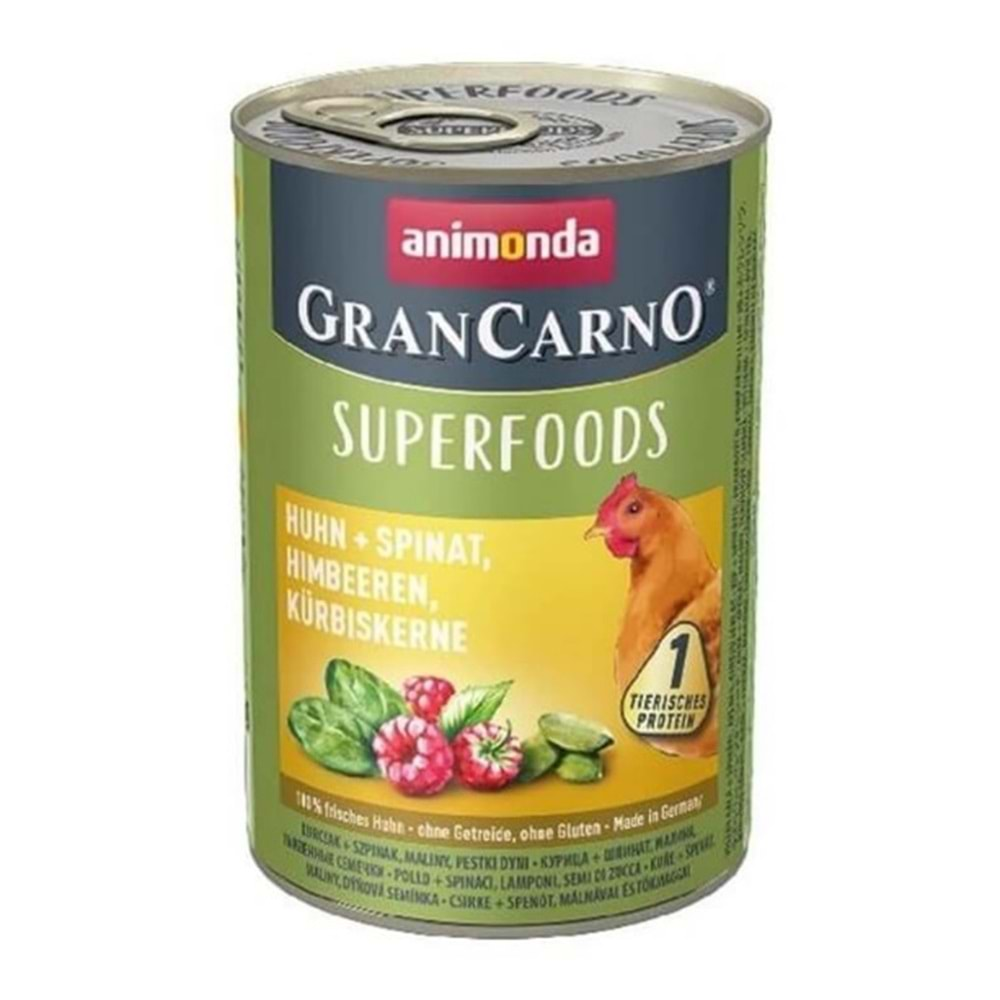 Animonda GranCarno Superfoods Adult Köpek Konservesi 400 Gr. (Tavuk&Ispanak&Ahududu)