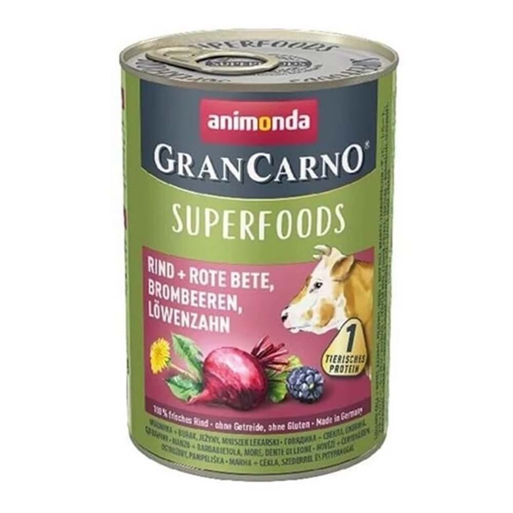 Animonda GranCarno Superfoods Adult Köpek Konservesi 400 Gr. (Sığır&Pancar&Böğürtlen&Karahindibağ)