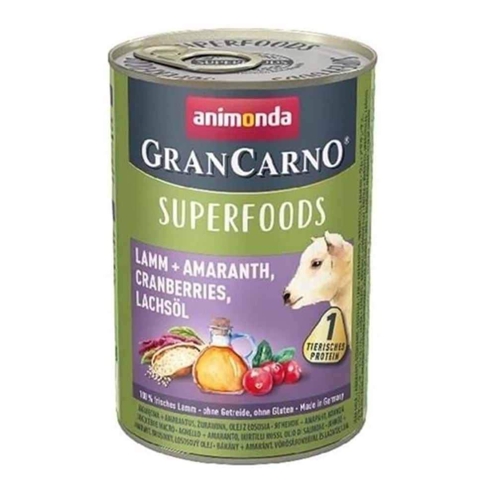 Animonda GranCarno Superfoods Adult Köpek Konservesi 400 Gr. (Kuzu&Amarant&Kızılcık&Somon Yağı)