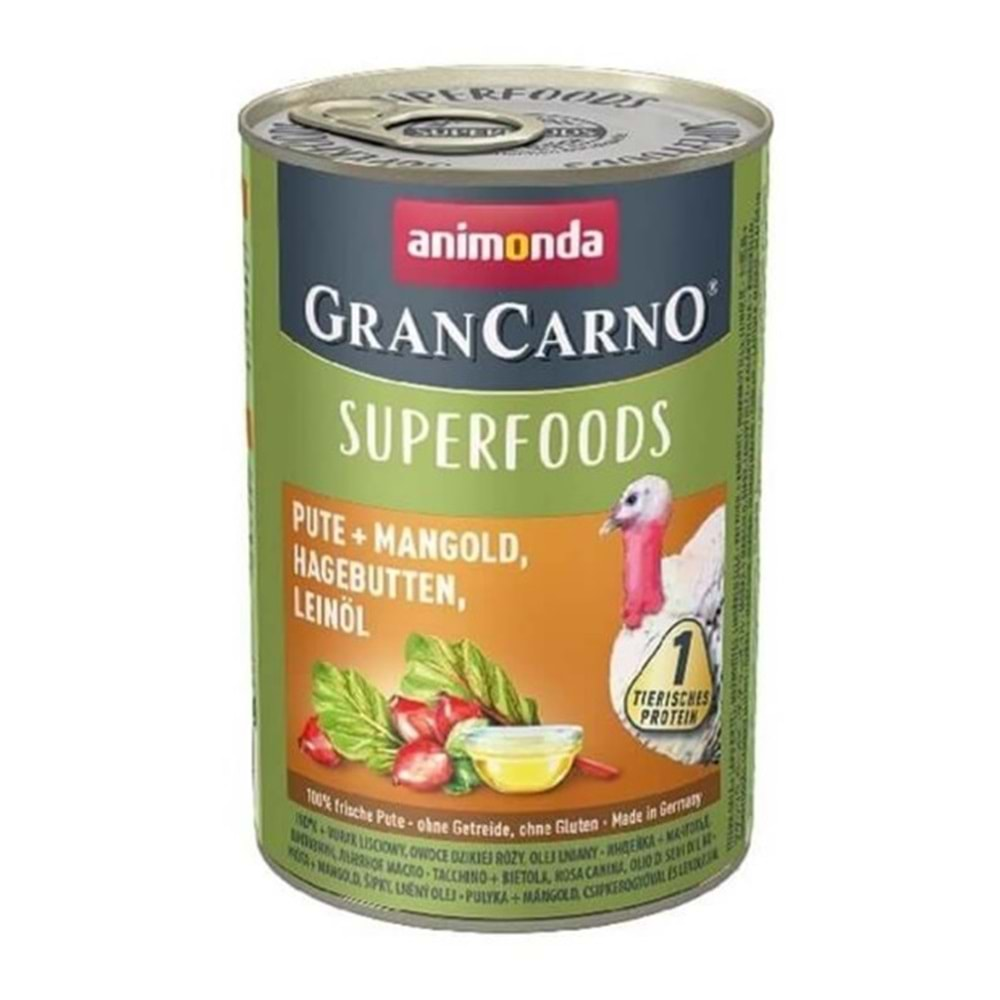 Animonda GranCarno Superfoods Adult Köpek Konservesi 400 Gr. (Hindi&Pazı&Kuşburnu&Keten Tohumu Yağı)