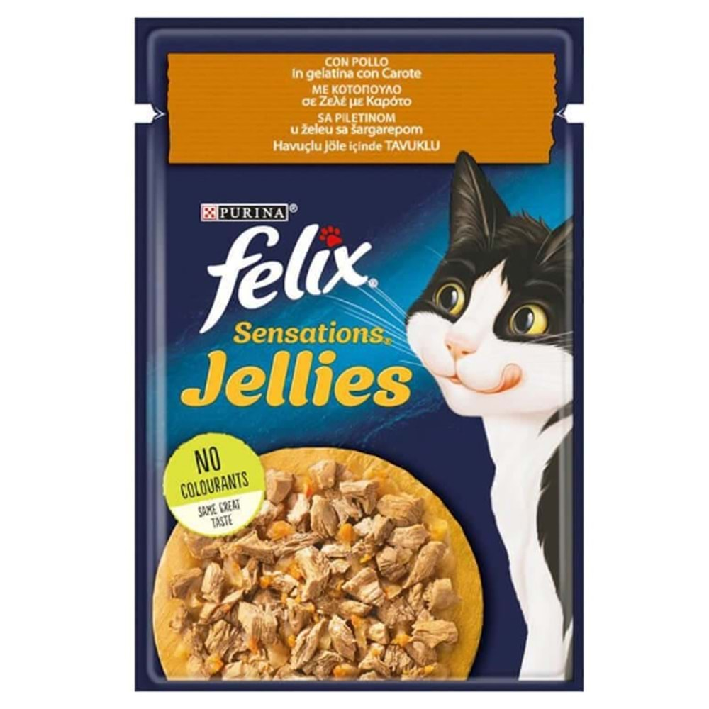 Felix Sensations Jel İçinde Tavuklu ve Havuçlu Yetişkin Kedi Konservesi 85gr