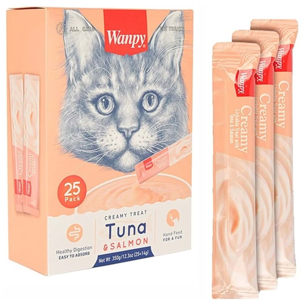 Wanpy Kedi Ödül Çubuğu Sıvı Ton Balıklı Ve Somonlu 25 Adetx14 gr