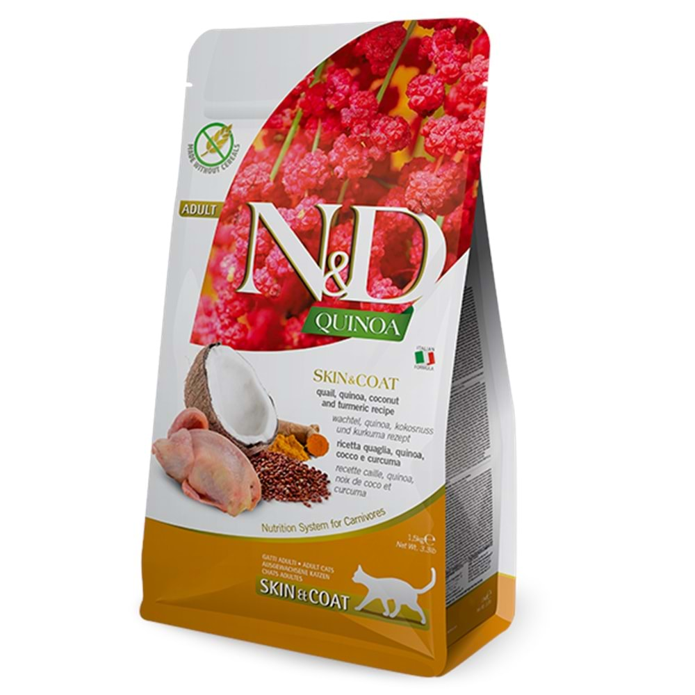 N&D Quinoa Skin&Coat Adult Kedi Maması 1.5 Kg (Bıldırcın&Hindistan Cevizi)