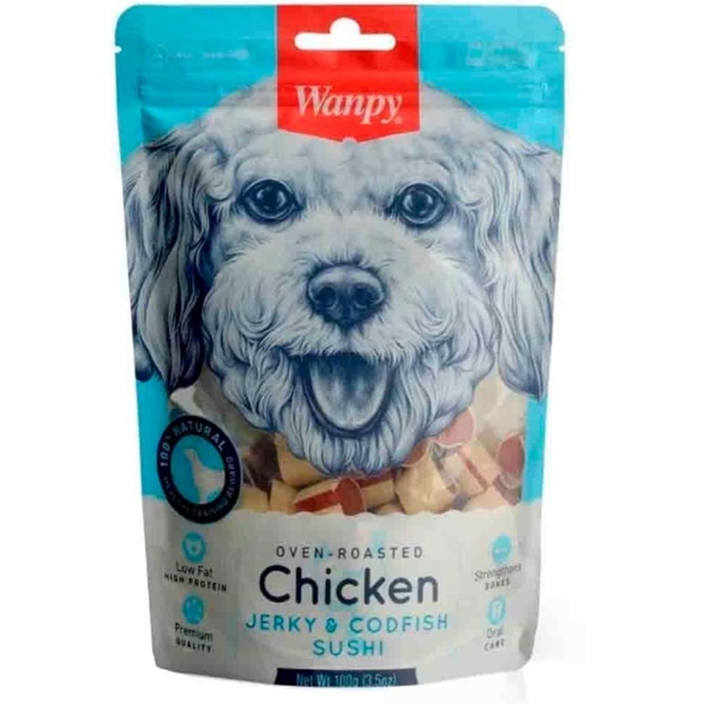 Wanpy %100 Doğal Tavuk ve Morina Balık Sargılı Köpek Ödülü 100gr