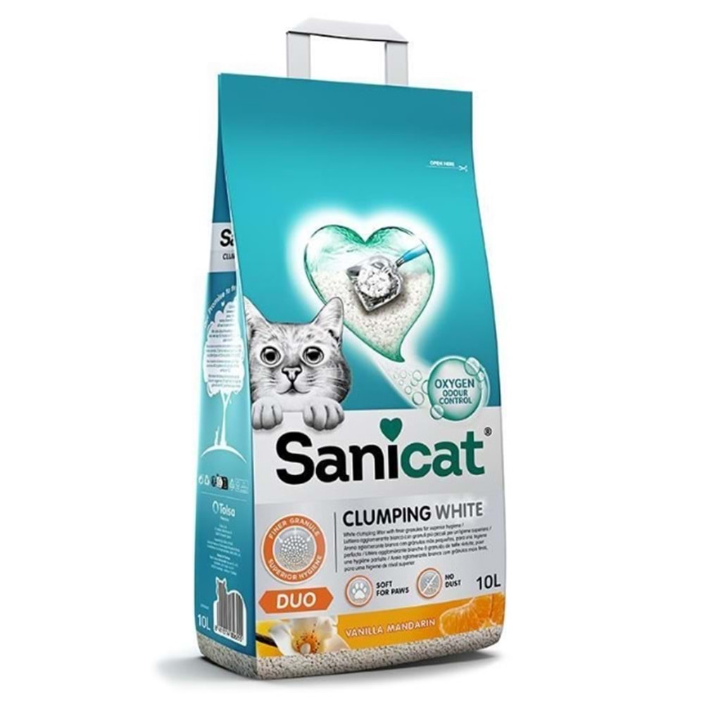 Sanicat Duo White Vanilya Mandalin Kokulu Topaklanan Kedi Kumu 10 Litre