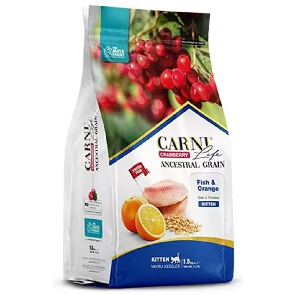 Carni Life D.Tahıllı Kitten Kedi Maması 1 Kg (Balık-Portakal)