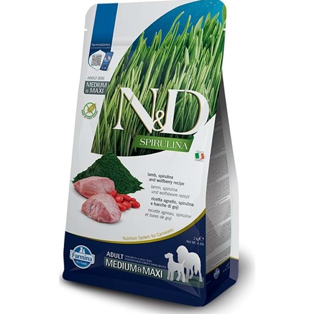 N&D Spirulina M/Maxi Adult Köpek Maması 2 Kg (Kuzu)