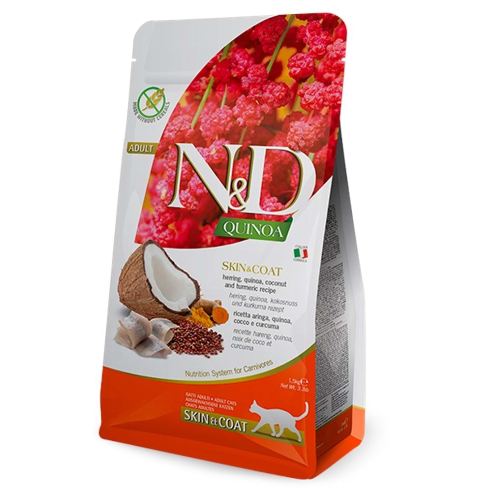 N&D Quinoa Skin&Coat Ringa Balıklı Kinoalı Hindistan Cevizli Yetişkin Kedi Maması 5kg