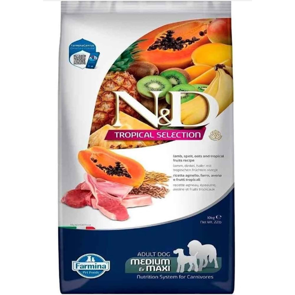 N&D Tropical Medium/Maxi Adult Köpek Maması 10 Kg (Kuzu)