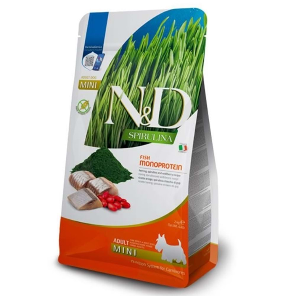 N&D Spirulina Ringa Balıklı Küçük Irk Tahılsız Yetişkin Köpek Maması 2kg