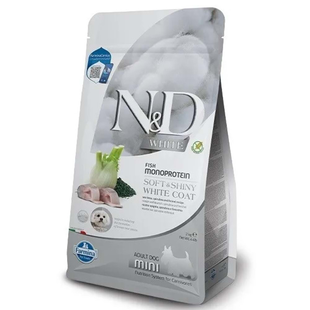 N&D White Levrek Spirulina ve Rezeneli Küçük Irk Yetişkin Köpek Maması 2kg