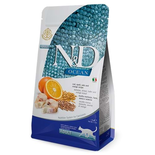 N&D Ocean D.Tahıllı Adult Kedi Maması 1,5 Kg (Morina Balığı&Portakal)