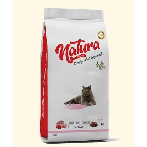 Natura Tavuklu Hindili ve Y.Mersinli Kısır Kedi Maması 2,25kg