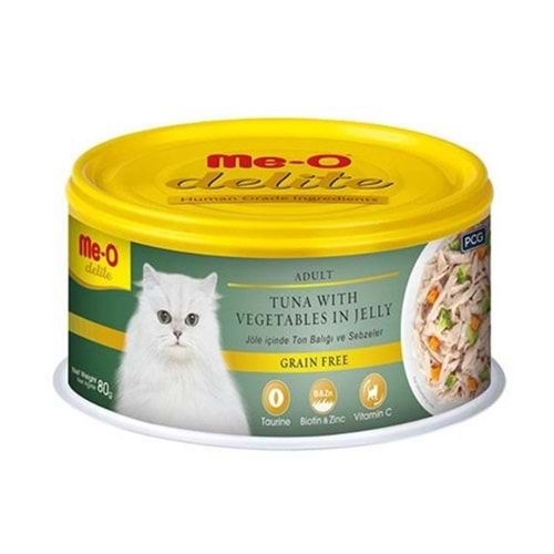 Me-O Delite Jöle İçinde Ton Balıklı ve Sebzeli Tahılsız Yetişkin Kedi Konservesi 80gr