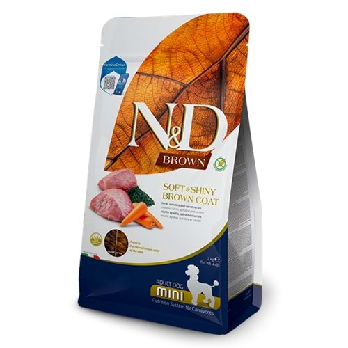 N&D Brown Kuzu Etli Spirulina ve Havuçlu Küçük Irk Yetişkin Köpek Maması 2kg