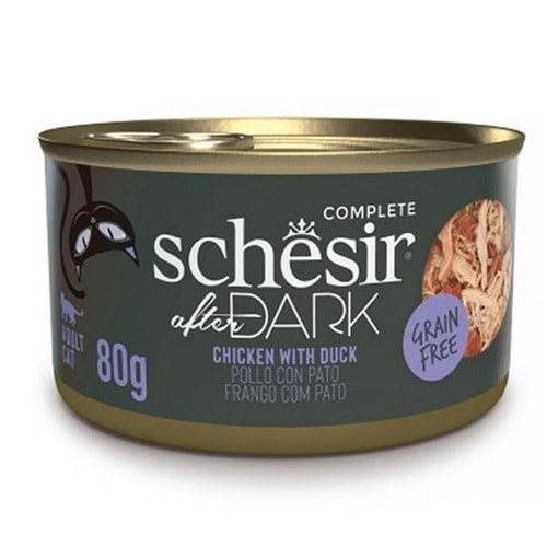 Schesir After Dark Sos İçinde Tavuk Etli ve Ördek Etli Tahılsız Yetişkin Kedi Konservesi 80gr