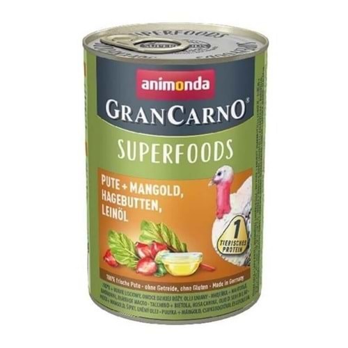 Animonda GranCarno Superfoods Adult Köpek Konservesi 400 Gr. (Hindi&Pazı&Kuşburnu&Keten Tohumu Yağı)